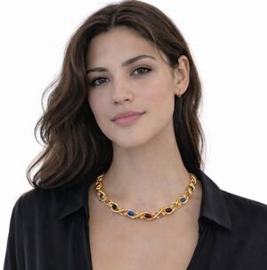 Vintage Swarovski Gold Necklace Multi Color Crystal Statement Designer